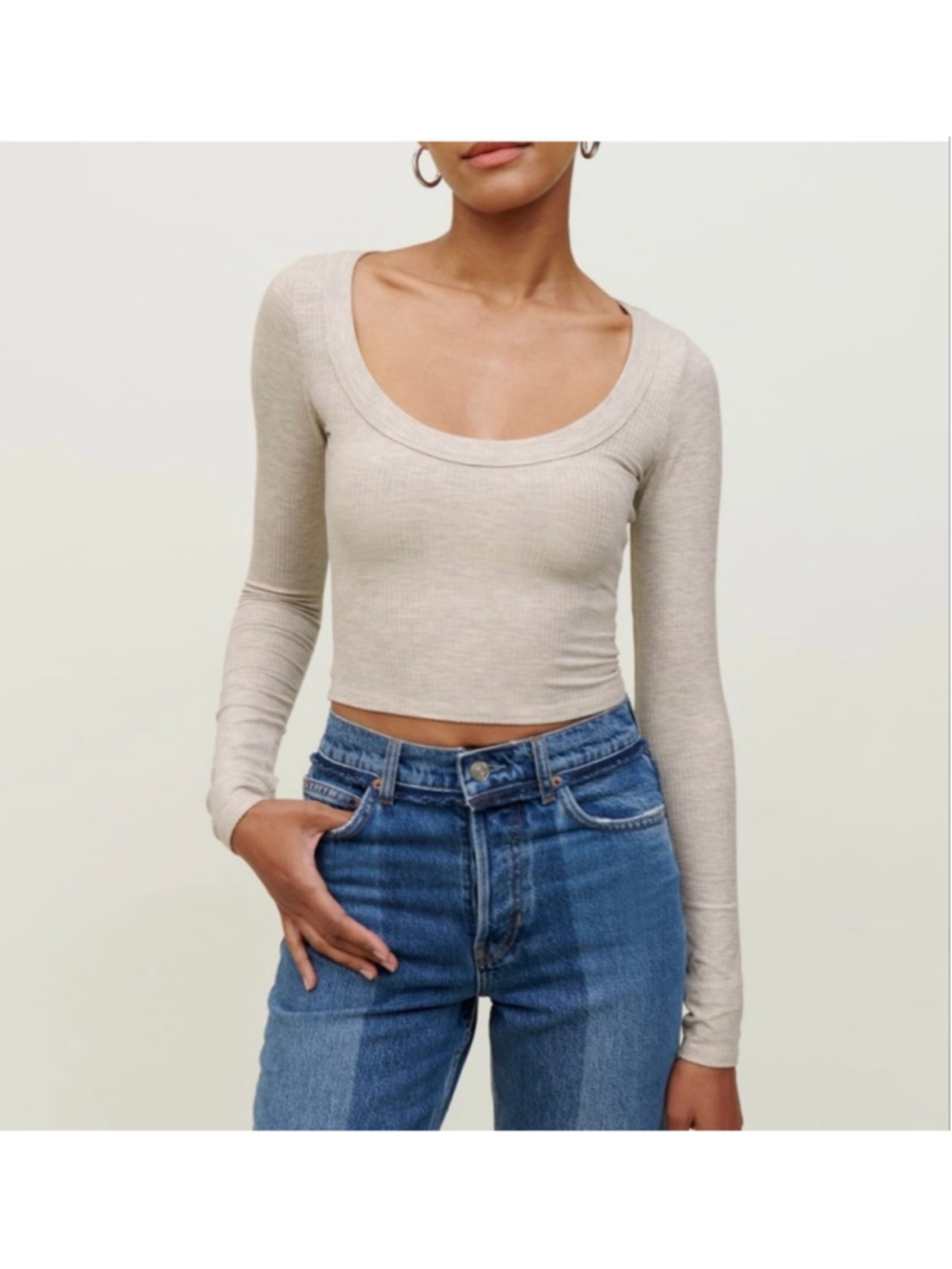 Women's Reformation Long Sleeve Tee M Beige